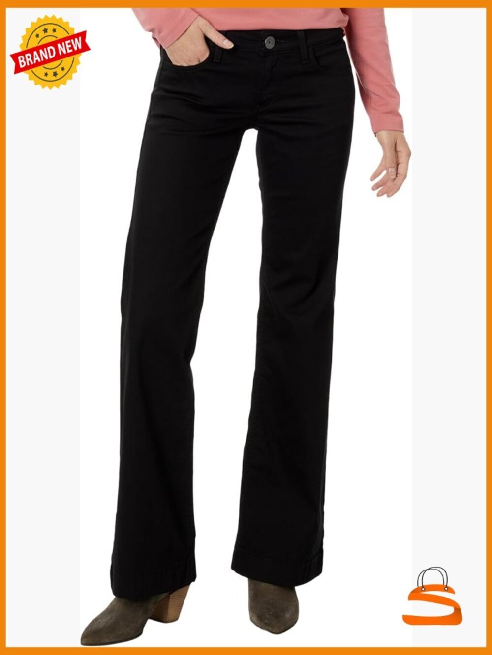 Wide Leg Trouser Pant Mid Rise Ankle Length Stretch Cotton